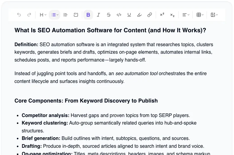Content editor and publishing platform with formatting tools, one-click publishing, and CMS integration options
